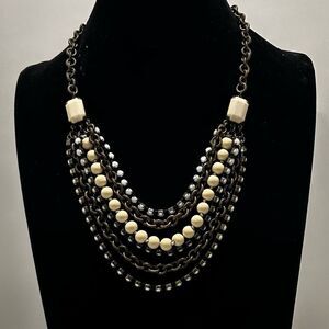 Vtg Talbots Multi-Layered Necklace 9" Black Cream Multi-Chain Adjustable Signed